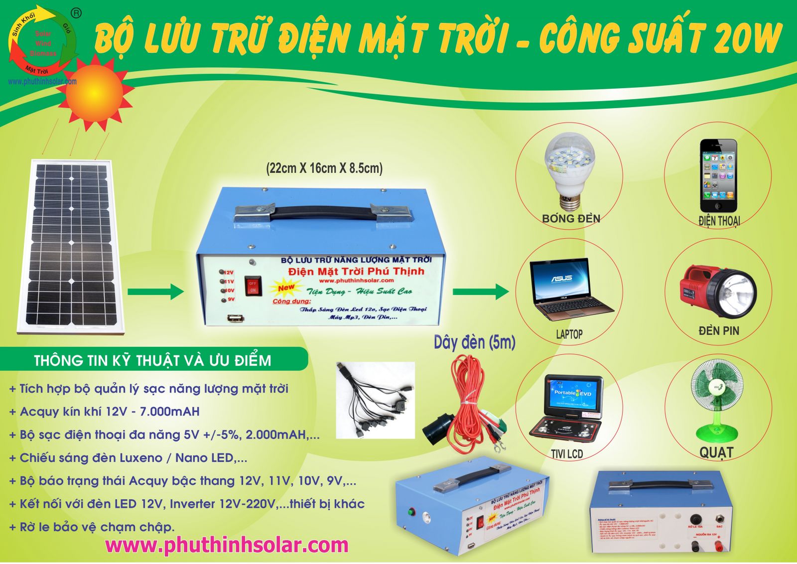 Bộ lưu trữ điện năng lượng mặt trời 10w